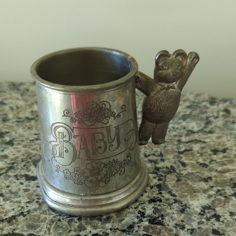 Pewter Silver Baby Mug with Bear Handle